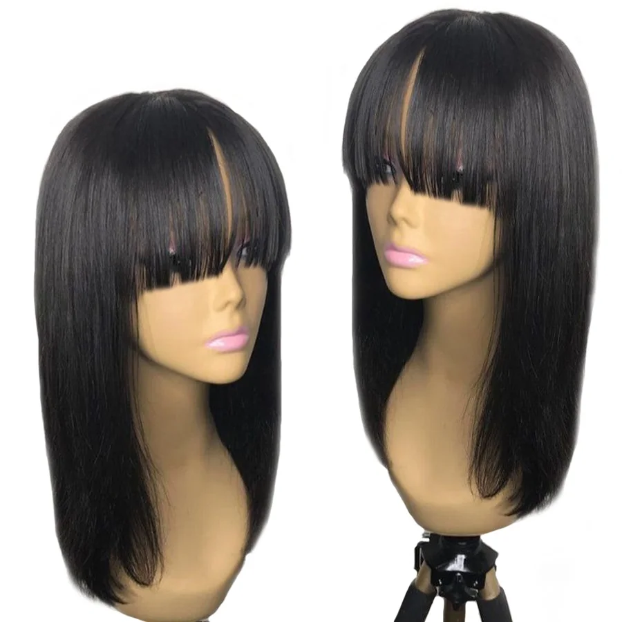 

Human hair wigs Short Human Hair Lace Wigs With Bangs Brazilian Straight Hair Bob Lace Wig With Front Fringe Bangs