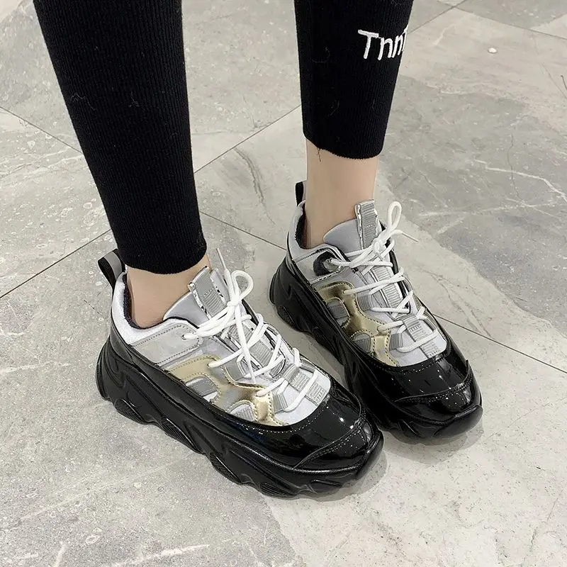 

Best Sneakers Women Trendy Chunky Dad Breathable Casual Shoe Laces up Platform Shoes New Fashion Black Outdoor Walking Footwear