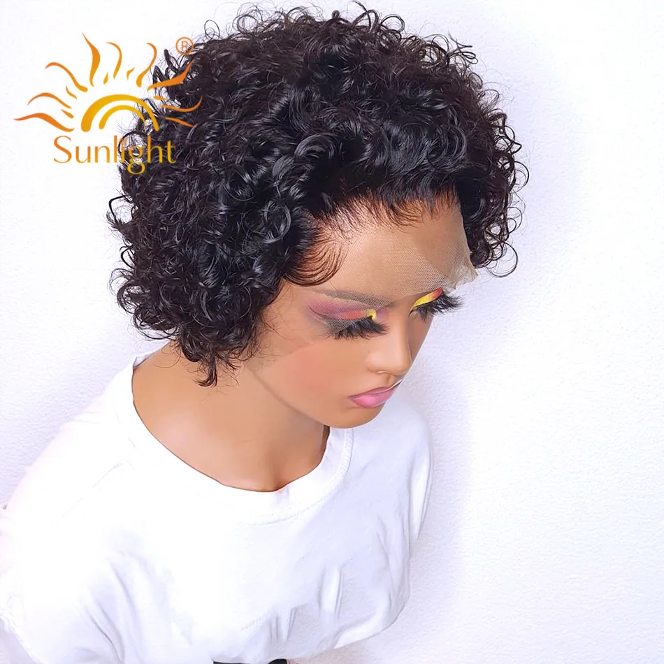 

Sunlight Hd Lace Wig Virgin Human Hair Pixie Cut Perruque Belle Short Weave Glueless Peruvian Bob Front Pixie Curl human wig