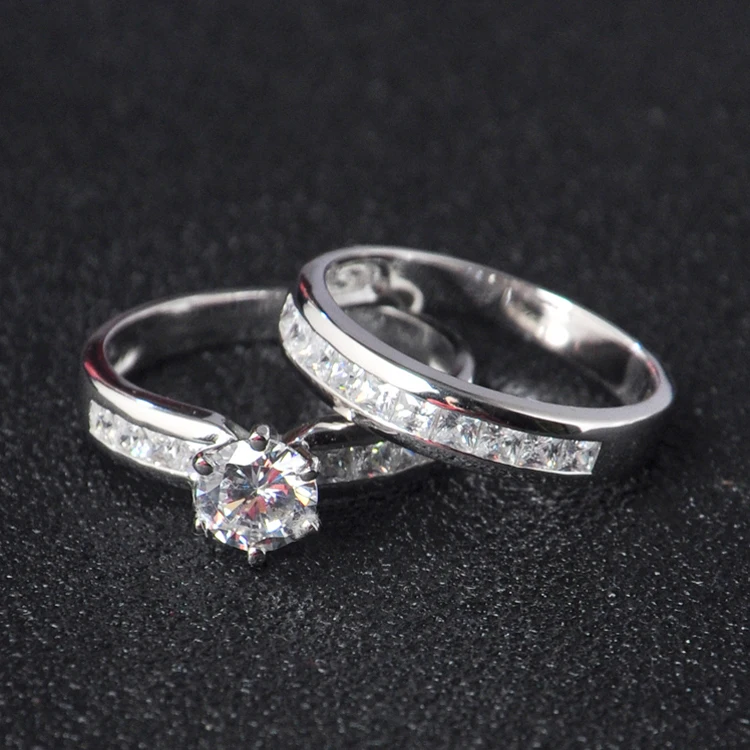 

Glassic 925 Sterling Silver Wedding ring sets with AAAAA Clear Zircon and rhodium plated fine silver Jewelry For Women