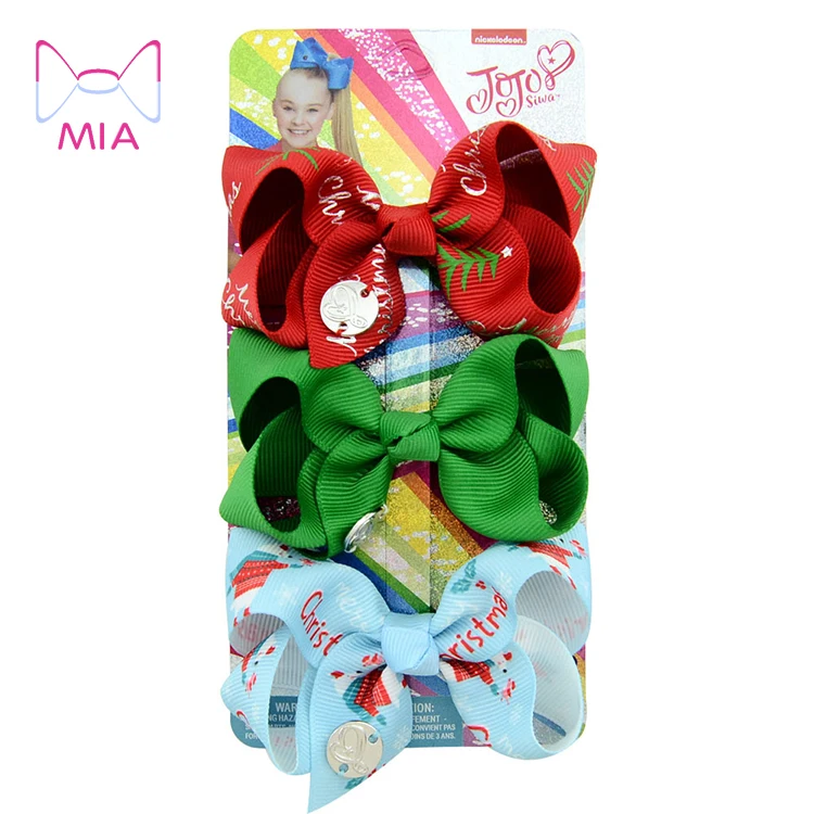 

Mia Free Shipping  3Pcs/Set Mini Christmas Hair Bows Santa Claus Print Girls Hair Clips Ribbon Jojo Siwa Bows Boutique, Picture shows