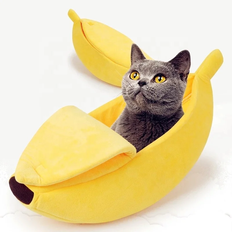 

FY Cute banana cat bed house warm pet puppy banana mat kennel portable pet mat pet supplies, Yellow