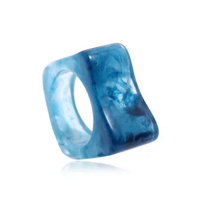 

2021 Trendy Multi Color Transparent Acrylic Irregular Marble Pattern Ring Square Crystal Resin Ring For Women Girls Jewelry