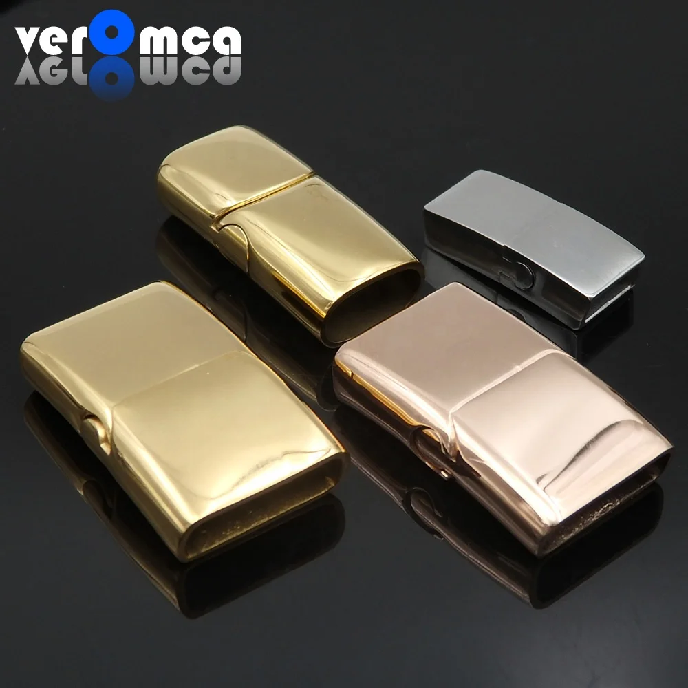 

Wholesale Square Buckle 304/316l Stainless Steel Magnetic Clasp Leather Bracelet, Silver,gold,rose gold ,black
