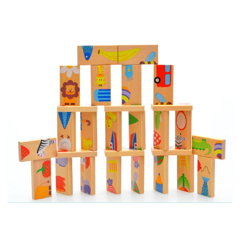 Wooden Children's Educational Toys 28 Animal Matching Jigsaw Puzzles Children's Domino Toys Montessori Educational Toys