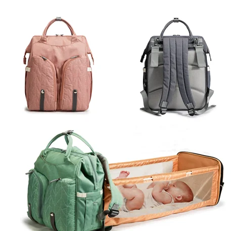 

Custom logo multifunctional expandable diaper bag folding bed baby diaper bag backpack portable mummy sleeping bag, Navy, light green, orange, pink, black, gray, green, light grey