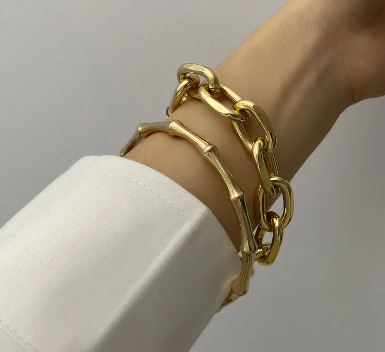 

Wholesale vintage gold bamboo chunky chain link bracelet unisex