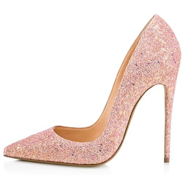 

Large Size Pink Glitter Pointed Toe Stiletto Single Shoes Ladies Party Shoes Festive Wedding Shoes