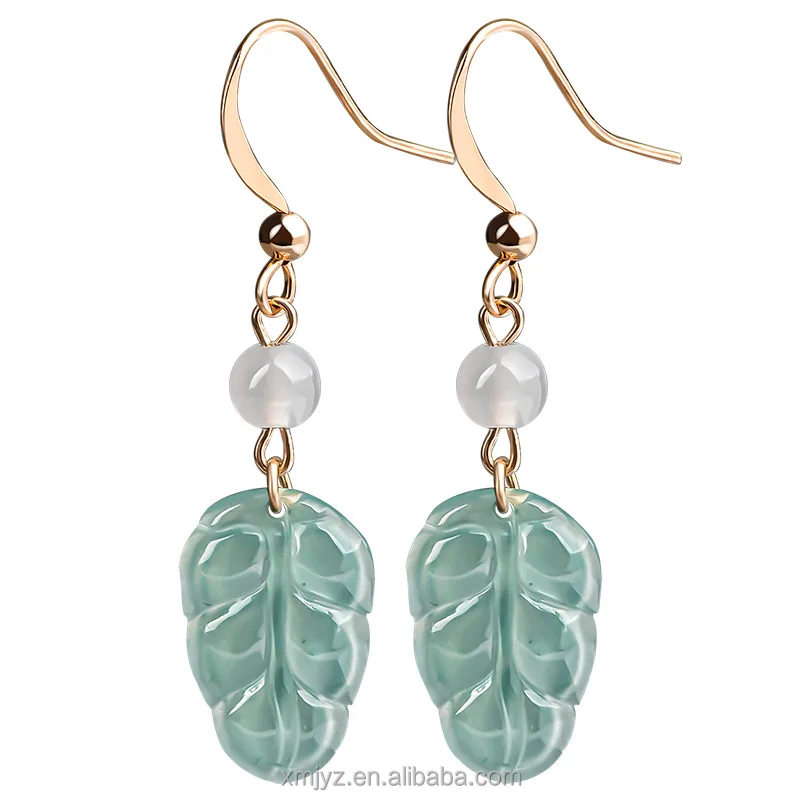 

Certified Grade A Natural Jade Blue Water Leaf-Shaped Earring S925 Silver Inlay Ice Jade Women's Fashion Eardrop Earring