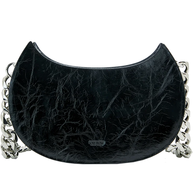 

OEM 2021 personality fashion moon bag natural high-quality first layer cowhide ladies underarm bags chain women handbag, Black