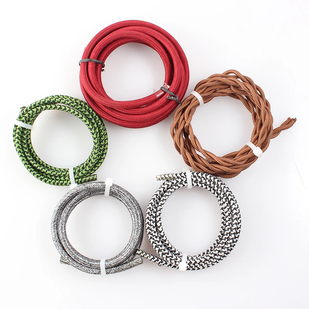 HANSTAR Retro Cloth Covered Lighting Cable Wire Fabric Textile Cable 2 Core Brained Twisted Knitting Electric Wire Cable - ANKUX.COM