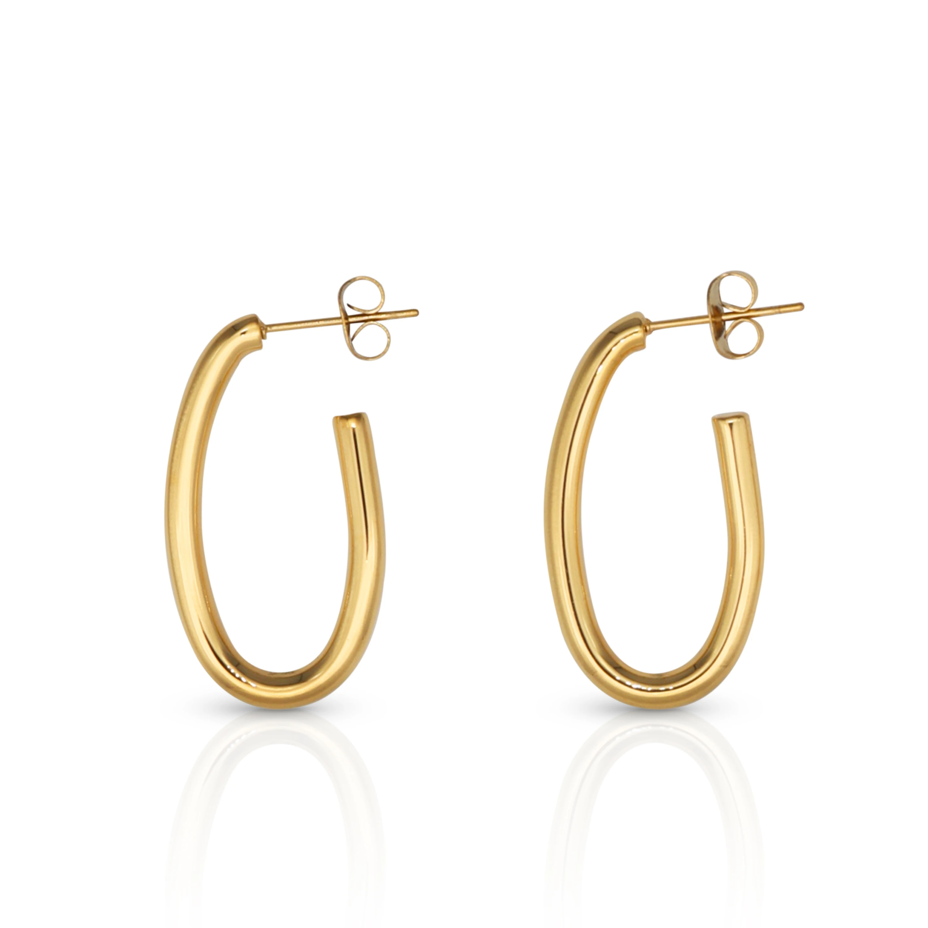 

Chris April in stock fashion jewelry Titanium steel PVD gold plated non-tarnish oval hoop earrings for women