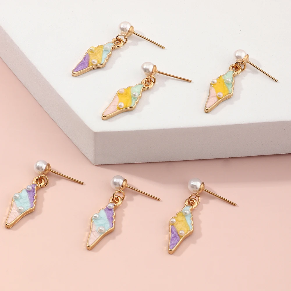 

Wholesale Fashion Cartoon Colourful Earrings Set Ice Cream Pearl Earring Display For Girls, Colourfu