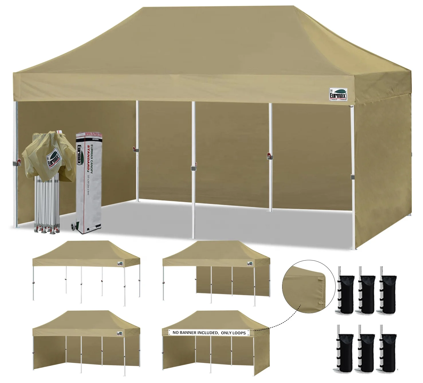 

Eurmax 10x20ft Pop up Canopy with 4 Sidewalls Outdoor Sunshade Tent Event Trade Show Canopy Khaki