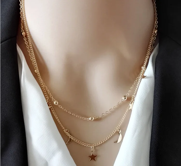 

Factory Custom Simple Jewellery Women 925 Jewelry Gold Star Moon Chain Necklace