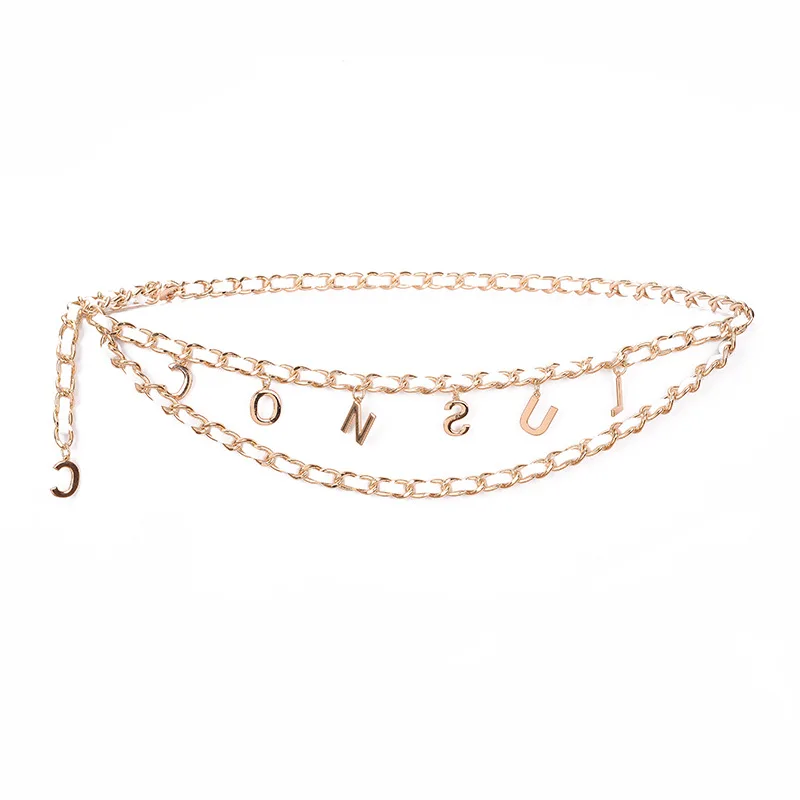 

Shangjie OEM joyas Double-layer Simple Dress Drop Waist Chain Fashion Queen Disc Body Waist Chain Letter Women Waist Chain