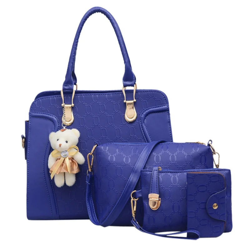 

Wholesale little bear ladies handbags set 4pcs shoulder bag crossbody bag set, Red / purple / black / blue / white / rose red / gold