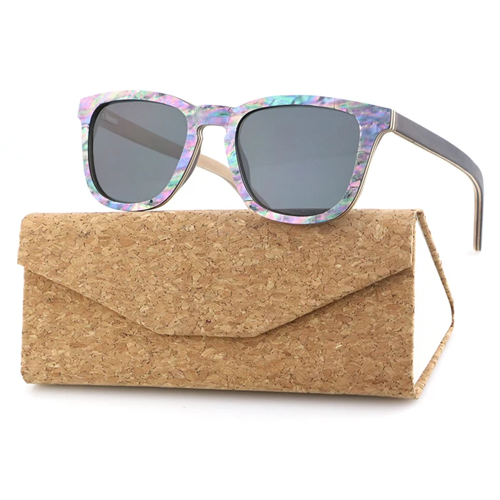 

Abalone Shell Sunglasses Women Square Frame Rim Wood Veneer Logo Custom Sun Glasses with Wooden Arms