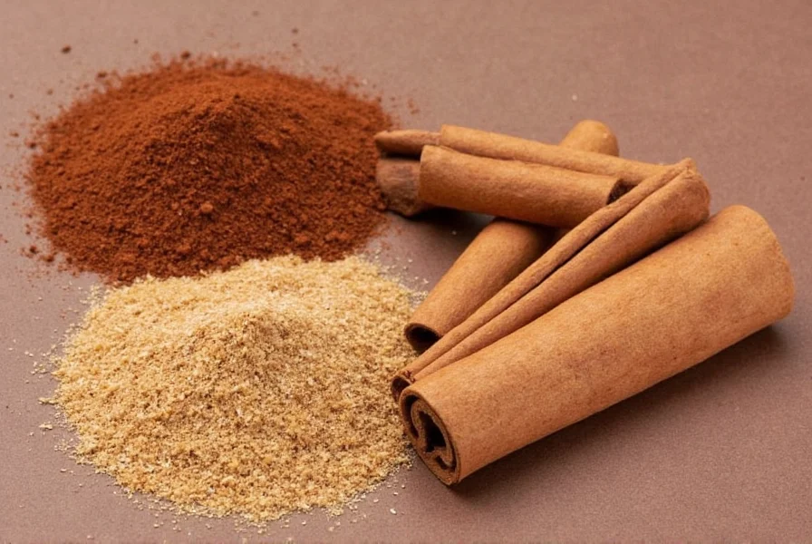 A well-stocked spice rack with jars of Ceylon and Cassia cinnamon