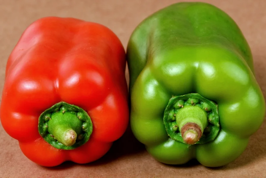 Close-up comparison of red and green serrano peppers showing color difference and internal structure