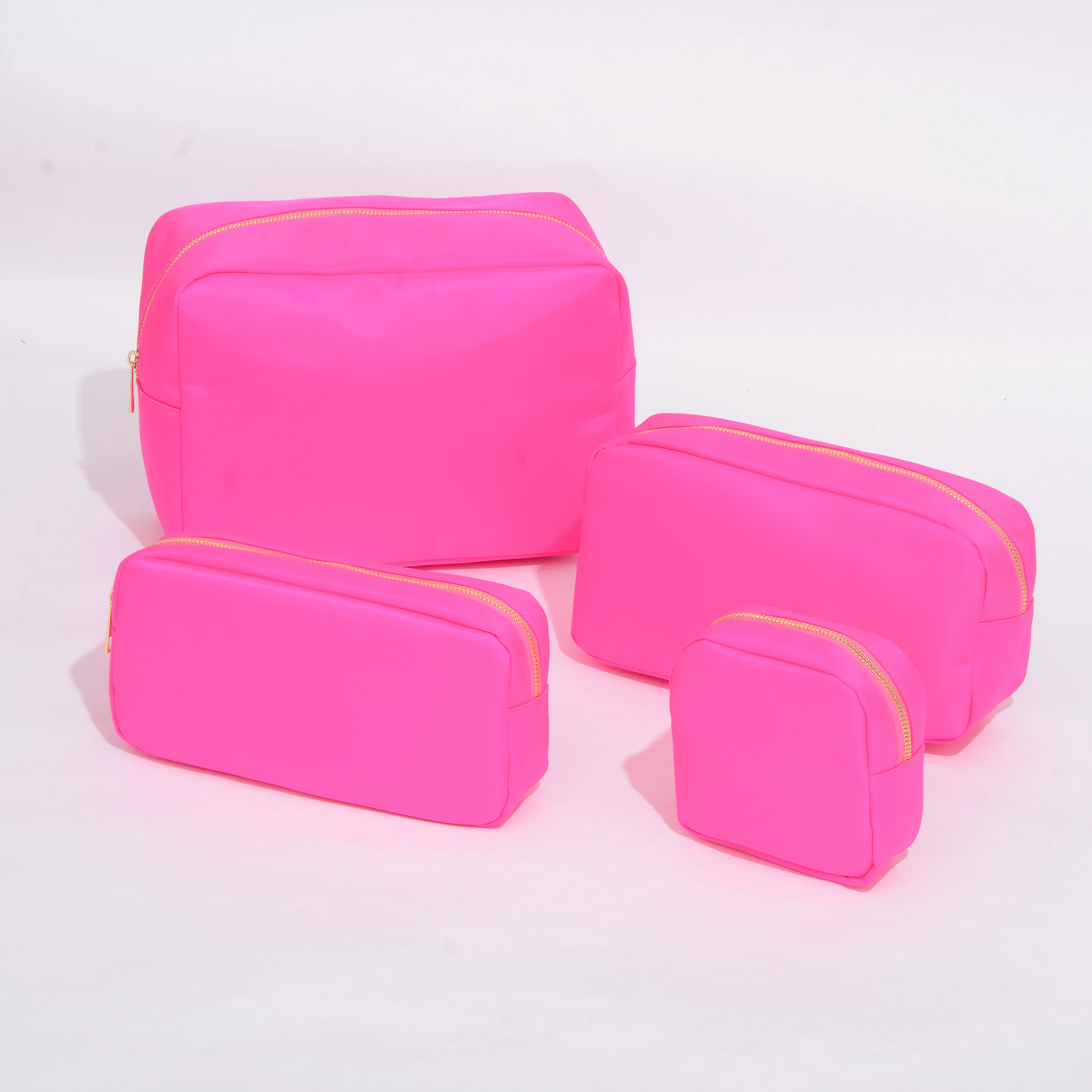 

Stock New Hot Pink 4 Pieces RTS Nylon Makeup Bag Toiletry Bag Portable Pouches Accessory For Women Girl Cosmetic Organizer Bag