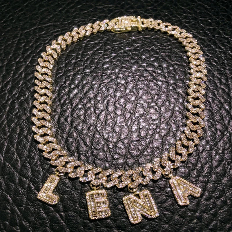 

10% Off Custom Name Small Letter Customized Pendant With Cuban Chain Name Full Iced Out Zircon Pendant Necklace