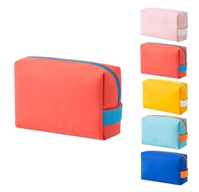 

Custom Logo Leather Cosmetic Clutch Bag Multi Candy Colors Stylish PU Leather Pouch Outdoor Travel Washing Bag