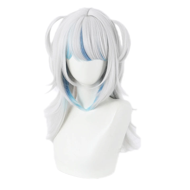 

Silver White Mixed Blue Medium-Length Hair Anime Comic Exhibition Cosplay Hair High Temperature Silk COS Wig, Pic showed