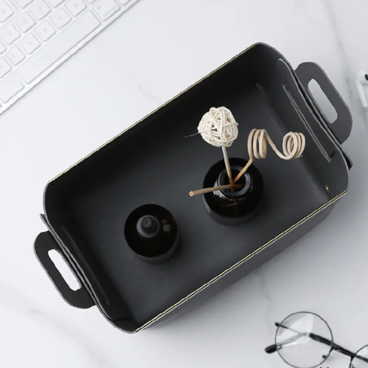 

High Quality Folding Desktop Storage Baskets Bathroom Pu Leather Luxury Nordic Storage Organizer Basket