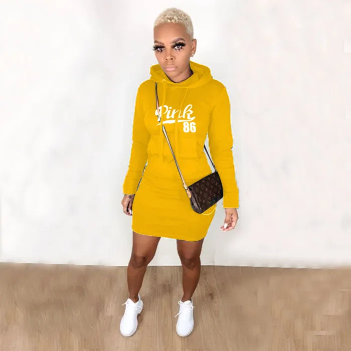 

Best Design Fashion Solid Color Hooded Dress Slim Fit Long Sleeve Casual Package Buttocks sweatshirt dress