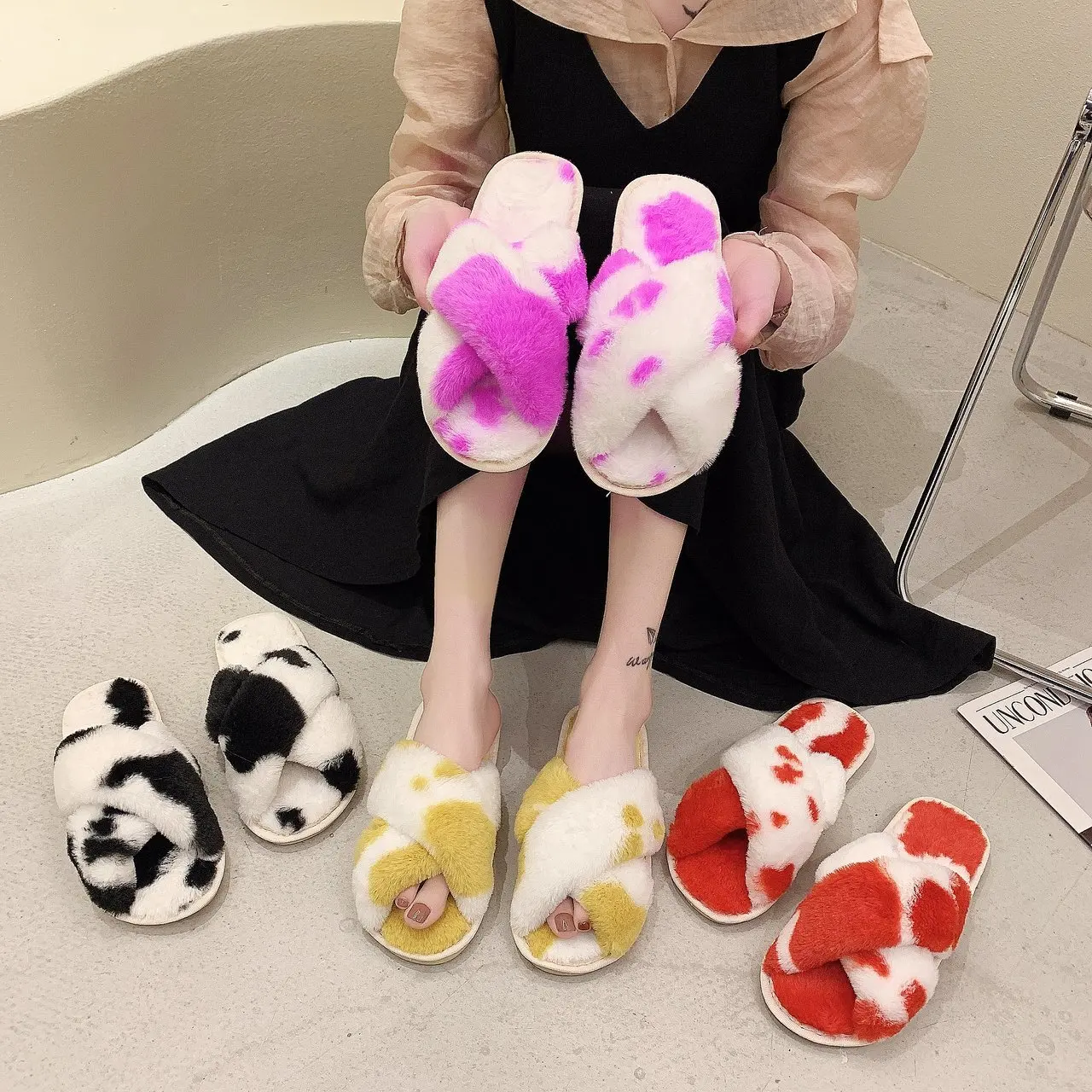 

Women Soft Plush Light weight House Slippers Non Slip Cross Band Slip on Open Toe Cozy Indoor Outdoor slippers Slippers, As picture