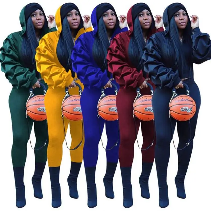 

Hot Sale Winter Boots Sweatpants Solid Color Ruffle Long Sleeve Women Two Piece Set For Women