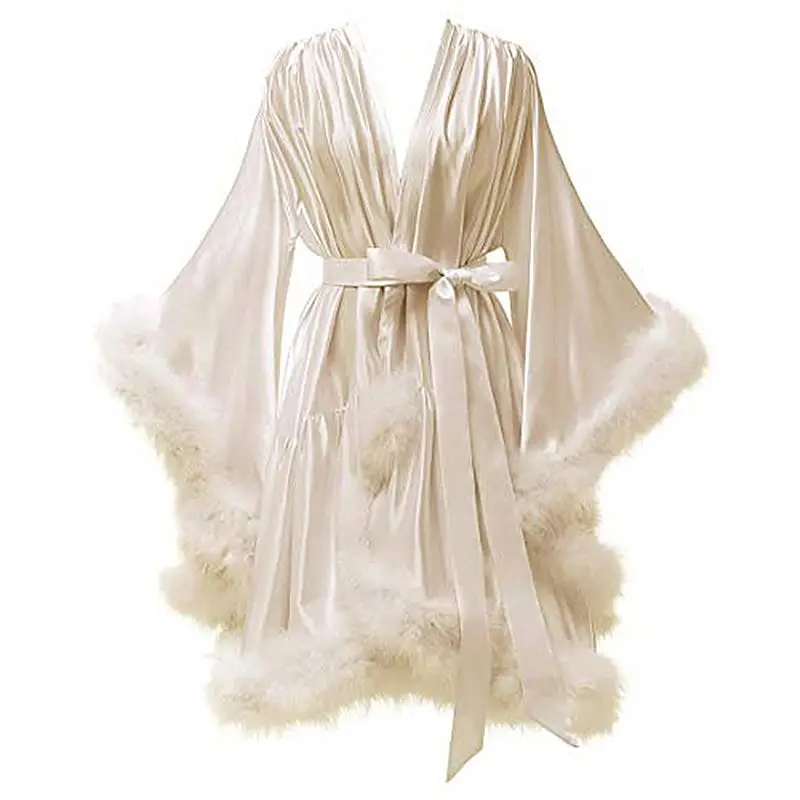 

Bride And Bridesmaid Robes Lace Feather Robe For Wedding Party, Customized color