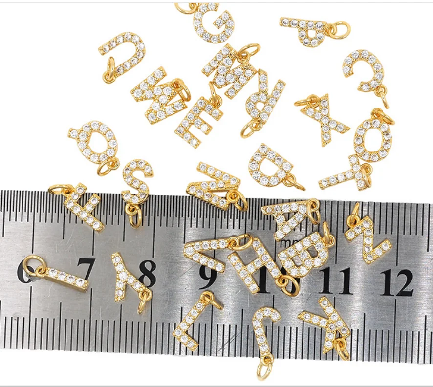 

A-Z letter CZ Micro Pave Charms, Gold Plated Copper letter charms For Jewelry Making, Gold, silver, rose gold