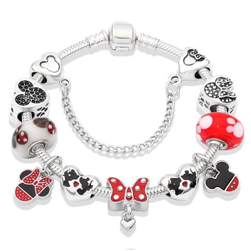 

Original 925 Sterling Silver Charm Bracelet Mickey Minnie Pendant Bracelet DIY Custom Jewelry Bracelet