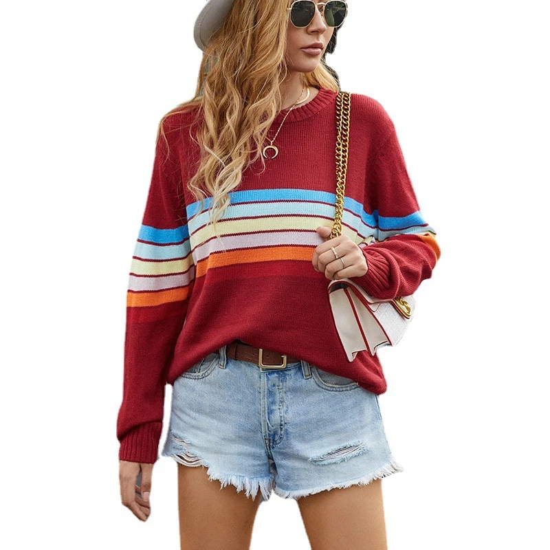 

2021 New Design Autumn Winter Knitted pullovers Crew Neck long sleeve jumper Sweater For Women