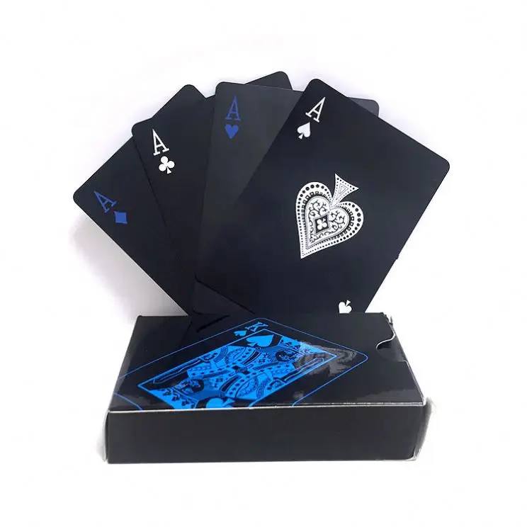 

2021 HOT sale PVC Poker Waterproof Plastic Playing Cards Set Black Color Poker Card Sets Classic Magic Tricks Tool Poker Games, Black blue