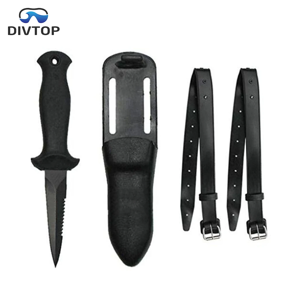 

Divtop Diving Survival Compact spearfishing, Black Stainless Steel Point Tip BCD dive Knife.