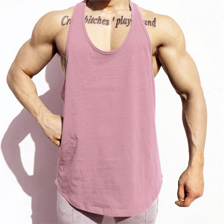 

2021 Stylish And Comfortable Summer Casual Solid Color Cotton Men Vest Gym Exercise Fitness Sportswear T Shirt, Customized color