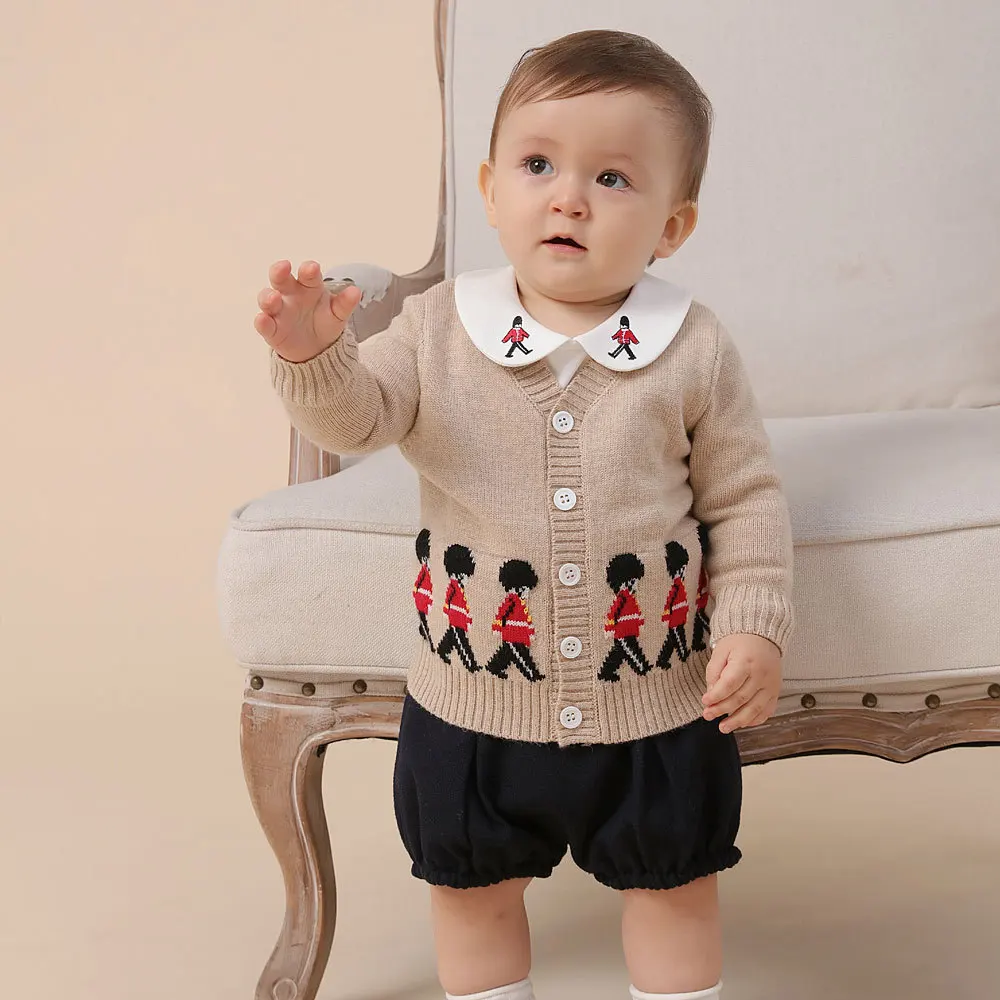 

Boutique Clothing Baby Boys' Sweaters Toddler Knitted Soldier Embroidery Cardigan Infant Autumn Winter Knitwear Jumper Clothes