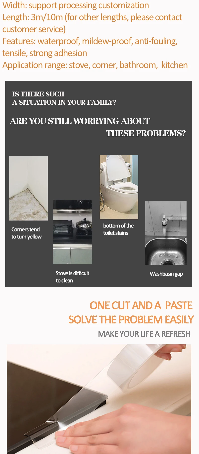 Transparent Waterproof Bathtub Caulk Trim Corner Sink Water Sealing