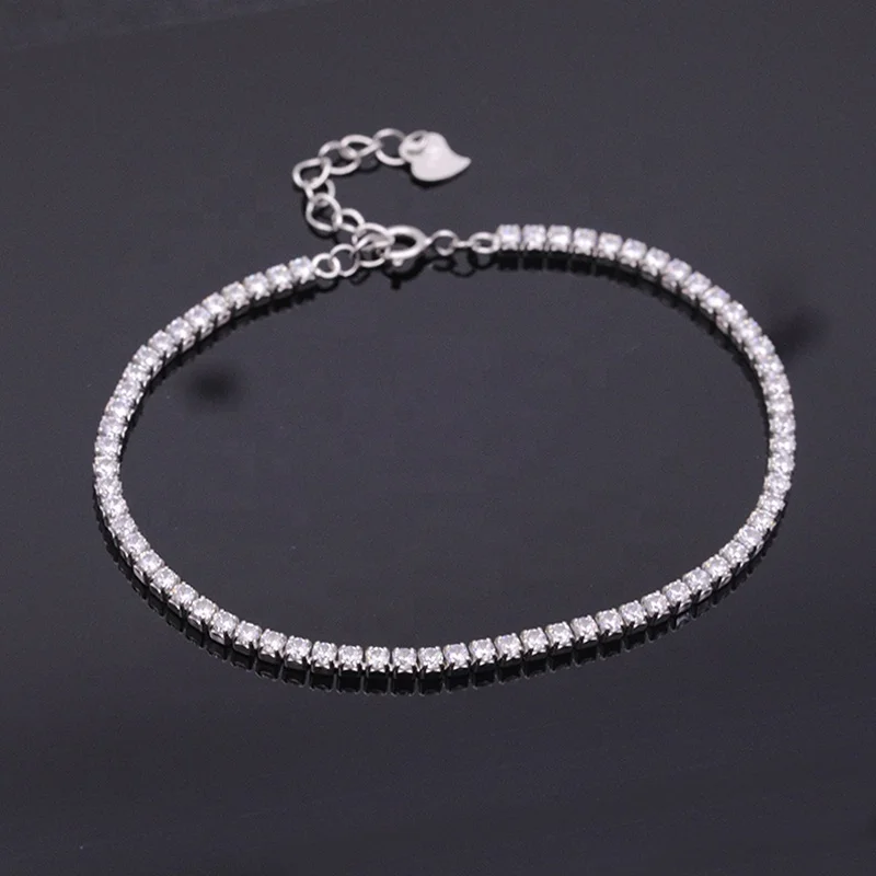 Silver Tennis Bracelet women's 925 Sterling Silver Round 1.5mm/1.75mm/2mm/3mm Zircon Tennis Bracelet 18k gold  mounting men