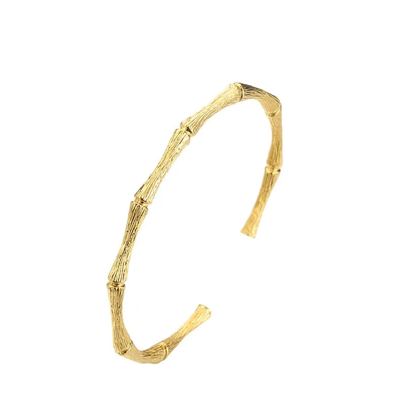 

Gold Plated Bamboo Slub Bracelet Stainless Steel Bangle Simple Minimalist Jewelry Unisex Fashion Accessories, Gold color