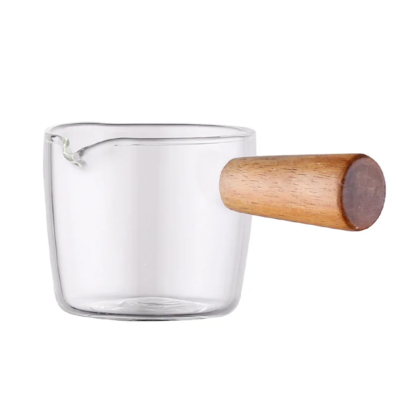 

Wholesale High Borosilicate Glass Sauce Cup Mini Sauce Jar With Wooden Handle