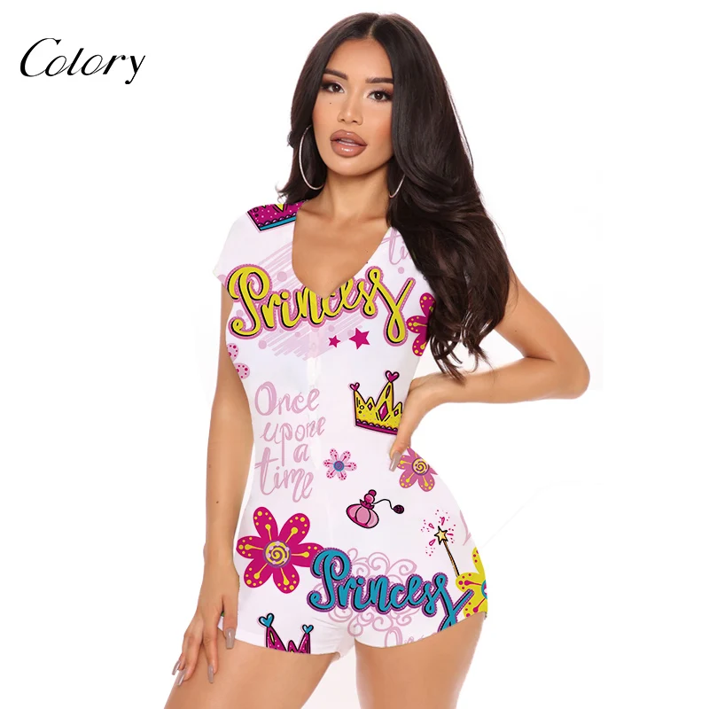 

Colory Sleepwear Plus Size Women Onesie Romper Short Sleeve, Picture shows