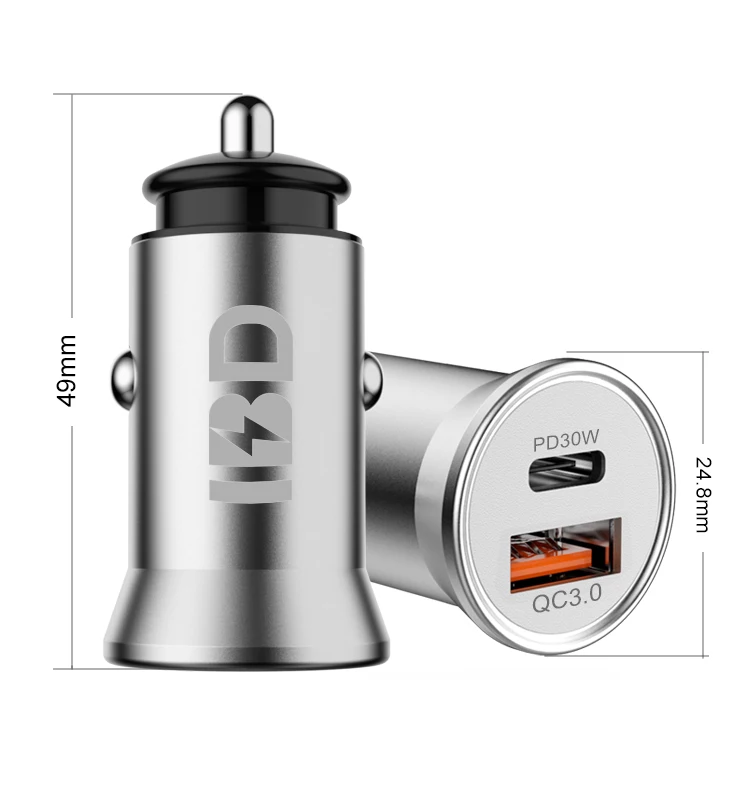 

IBD 30w usb c car charger dual usb-c metal car charger 30w dual usb pd type-c car charger 30w fast charge adapter