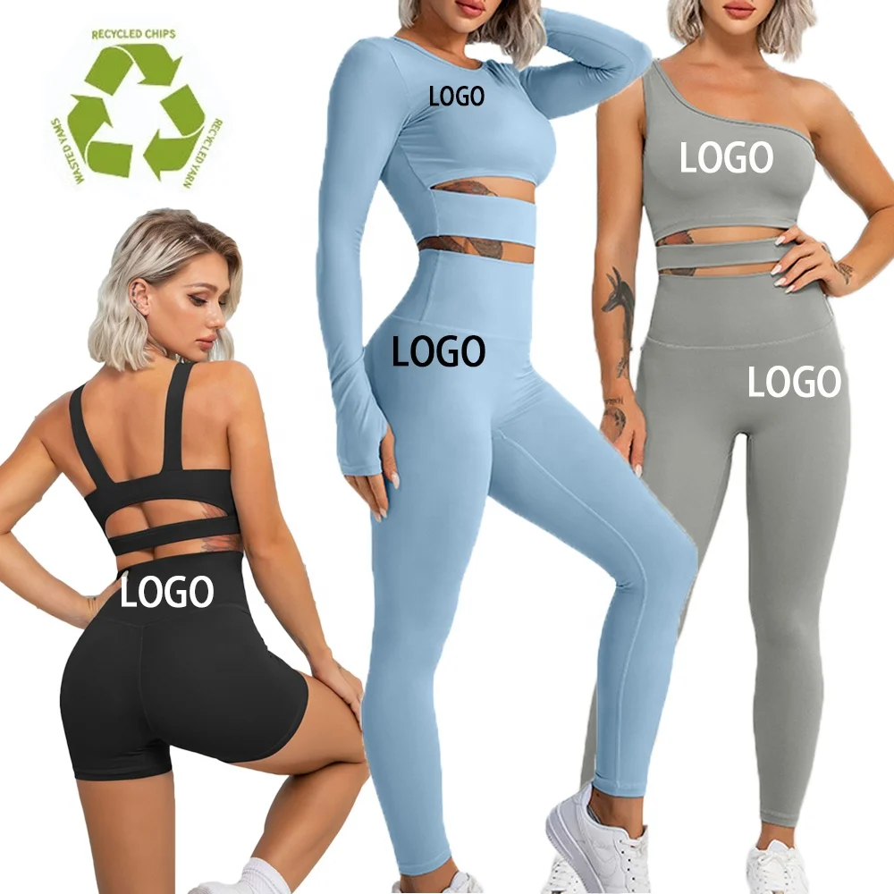 

2021 Eco-friendly Recycled Nylon Fitness Legging Gym Sets Women Long Sleeve Top Leggings Workout Yoga Suits