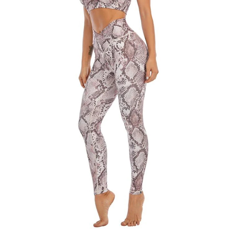 

2021 customized women workout leggings snake animal print high waist tummy control sport gym leggings for women butt lift