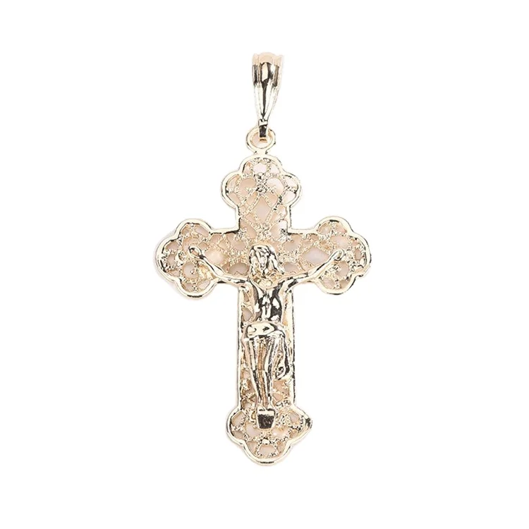 

High Quality 18k Gold Plated Religious Jesus Cross Pendant, 18 k gold