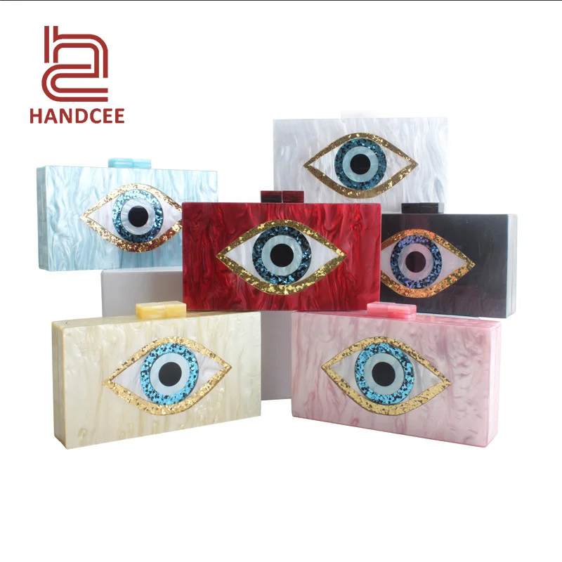 

wholesale evil eye clutch for women designer clutches girl party resin luxury custom evening bags acrylic purse, Silver,black,gold colorful